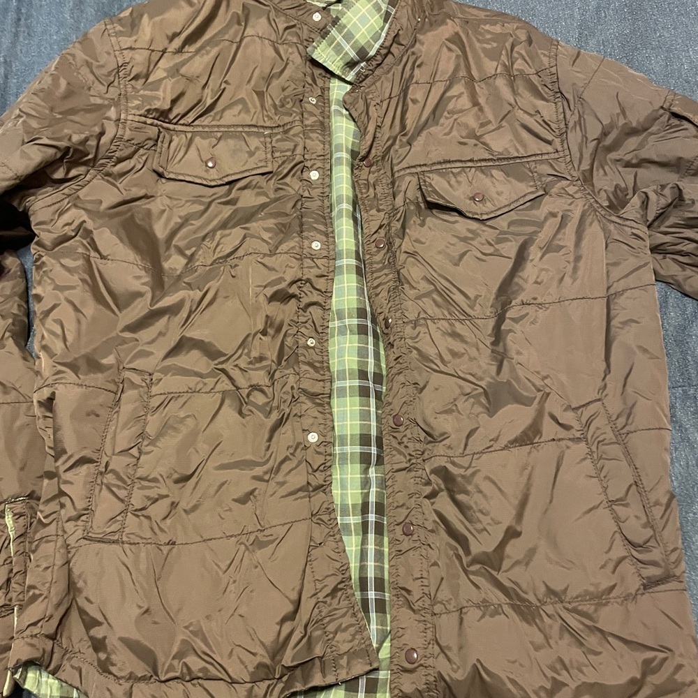 Brown and plaid reversible jacket